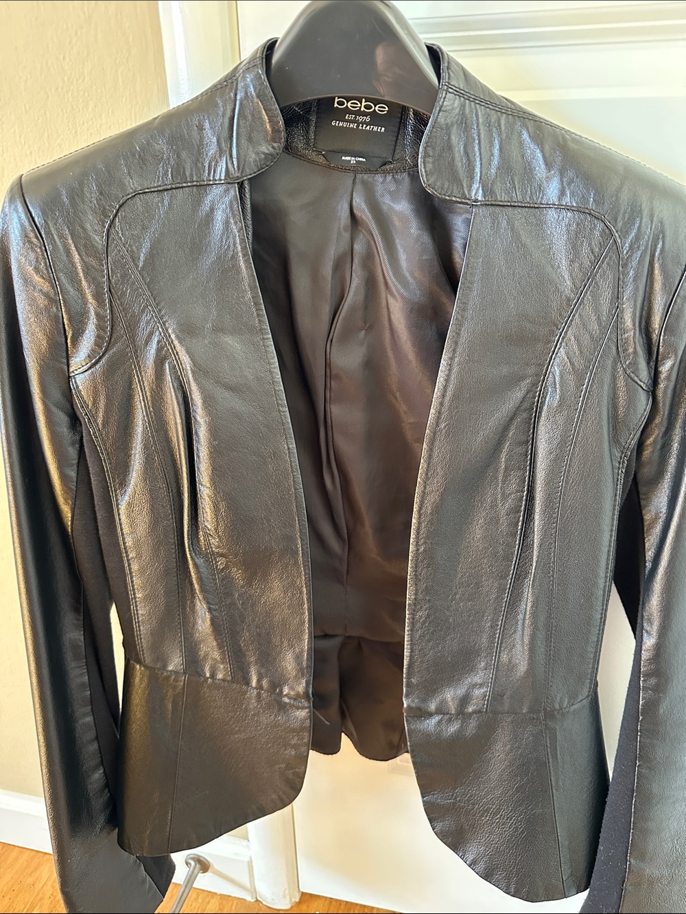 bebe Black Leather Open-Front Jacket